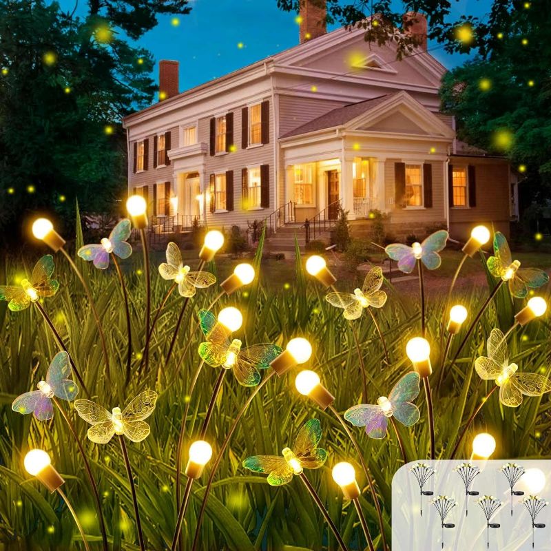 Photo 1 of 6Pack Total 48LED Solar Garden Lights - Solar Lights Outdoor, Solar Firefly Lights, Solar Swaying Light, Sway by Wind, Solar Fairy Lights Waterproof Butterfly for Garden Yard Pathway Decoration
