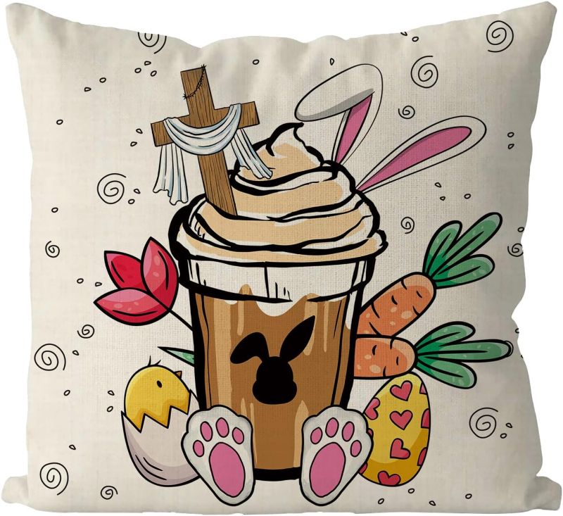 Photo 1 of GAGEC Easter Pillow Covers 18x18 Inch Easter Ice Cream Throw Pillowcase Home Sofa Bedroom Cushion Case Seasonal Farmhouse Decorations