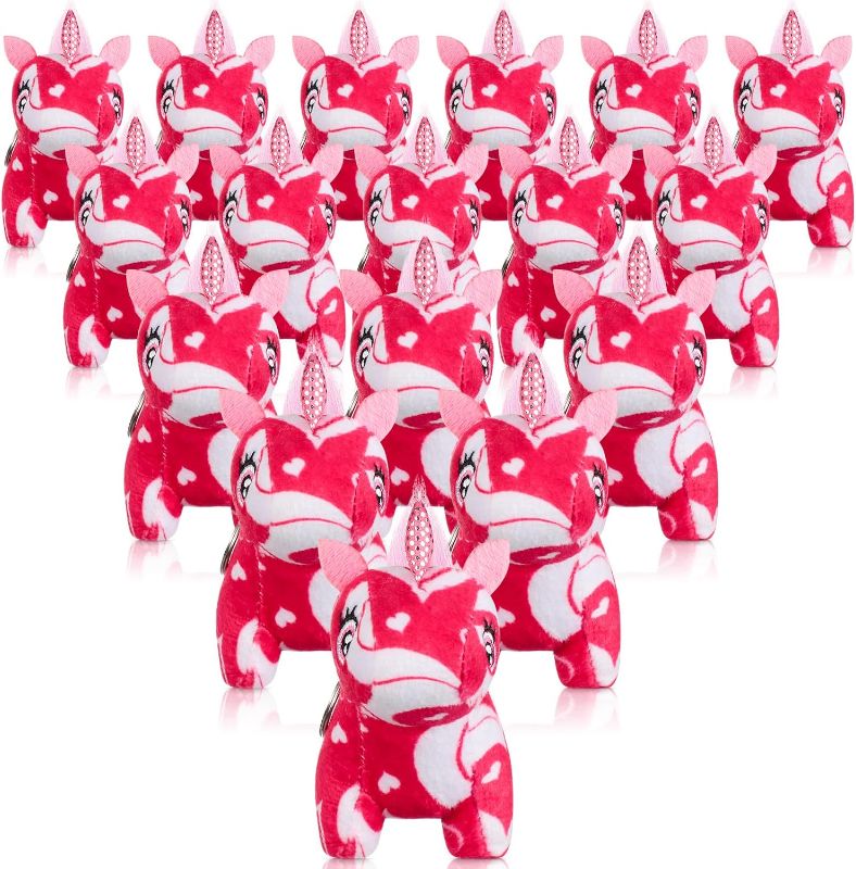 Photo 1 of 18 Pcs Valentine's Day Stuffed Unicorn Bulk 4 Inch Mini Valentine's Day Gifts Unicorn Soft Plush Stuffed Small Unicorn Sweet Love Heart Pattern for Valentine's Party Favors 