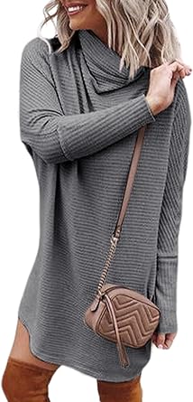 Photo 1 of AlvaQ Womens Casual Dress Long Sleeve Turtleneck Waffle Knit Dresses Tunic Pullover Sweater Dresses Small