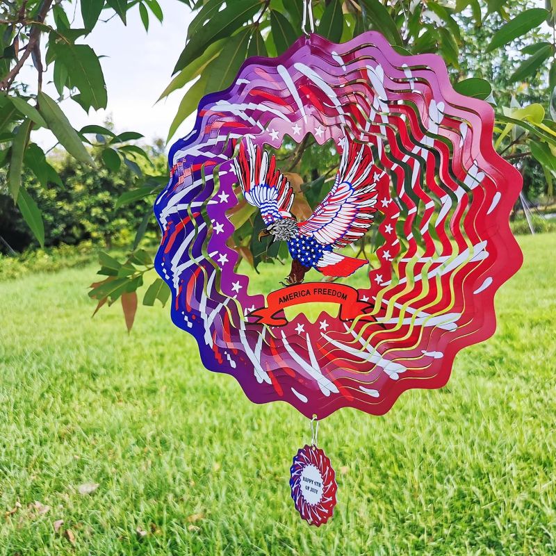 Photo 1 of Metamutu Hanging Wind Spinner- Outdoor Yard Mandala Wind Art Large 12 Inch 3D Metal Spinning for Outside Yard and Garden (Eagle) 