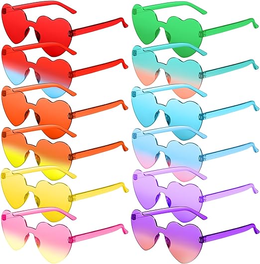 Photo 1 of RTBOFY 12 Pack Heart Sunglasses Bulk, Heart Shaped Sunglasses with Transparent Candy Color for Women Party Favor
