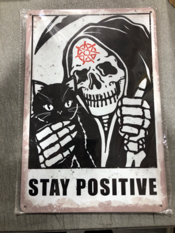 Photo 1 of Gothic Black Cat Stay Positive Wall Art 8 X 12 Inches black