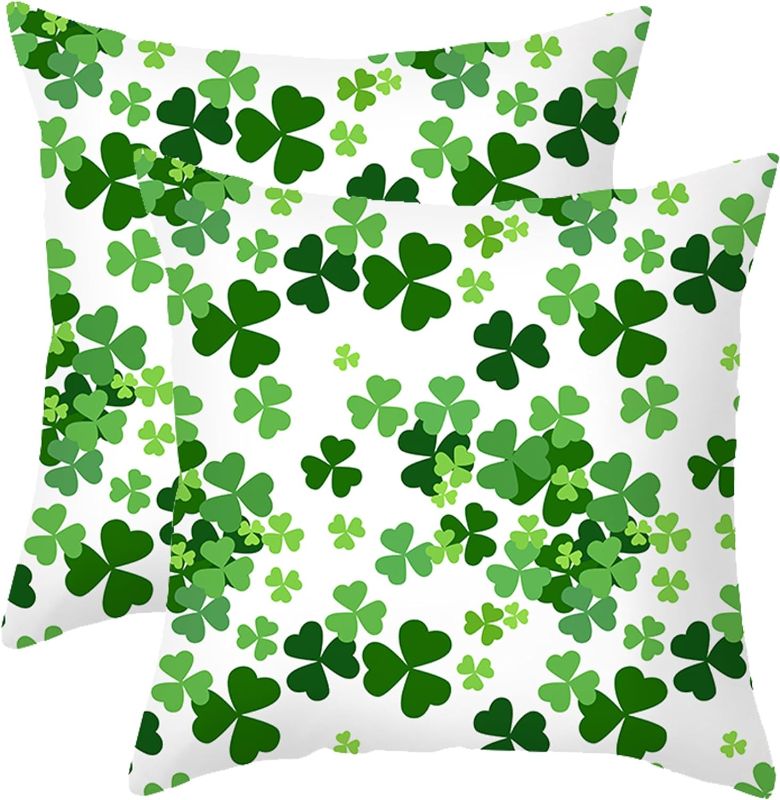 Photo 1 of Aitukang St Patricks Day Pillow Covers 16x16 Set of 2 Green Shamrock St Patrick's Day Throw Pillowcase Home Decorations Cushion Cover for Couch Sofa Bed Farmhouse Indoor Outdoor Decorative
