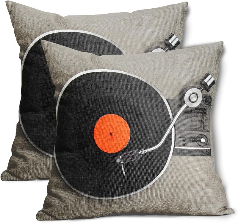 Photo 1 of aportt Retro Vintage Vinyl Record Pillow Cover Set of 18x18 Inch 2 Rock Music Cotton Linen Polyester Decorative Throw Pillow Case Cushion Cover for Bedroom Sofa Living Room Couch Chair Office
