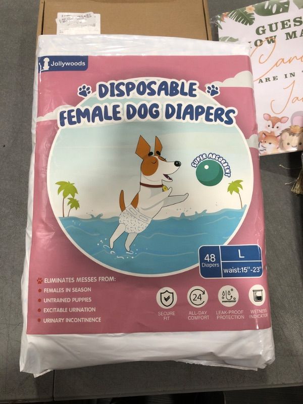 Photo 2 of Jollywoods Disposable Female Dog Diapers 48ct, Puppies Cats Diapers with Wetness Indicator, Super Absorbent Leakproof Stretchy Diapers, Doggy in Heat | Excitable Urination | Incontinence Protection L