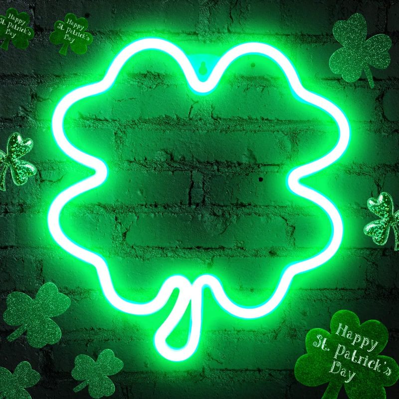 Photo 1 of 11.5 Inch St Patricks Day Decorations,Irish Four Leaf Clover LED Window Lights,USB Powered Control,St. Patrick's Day Green Clover Lighted Decorations for Window Wall Indoor Outdoor Party Favors
