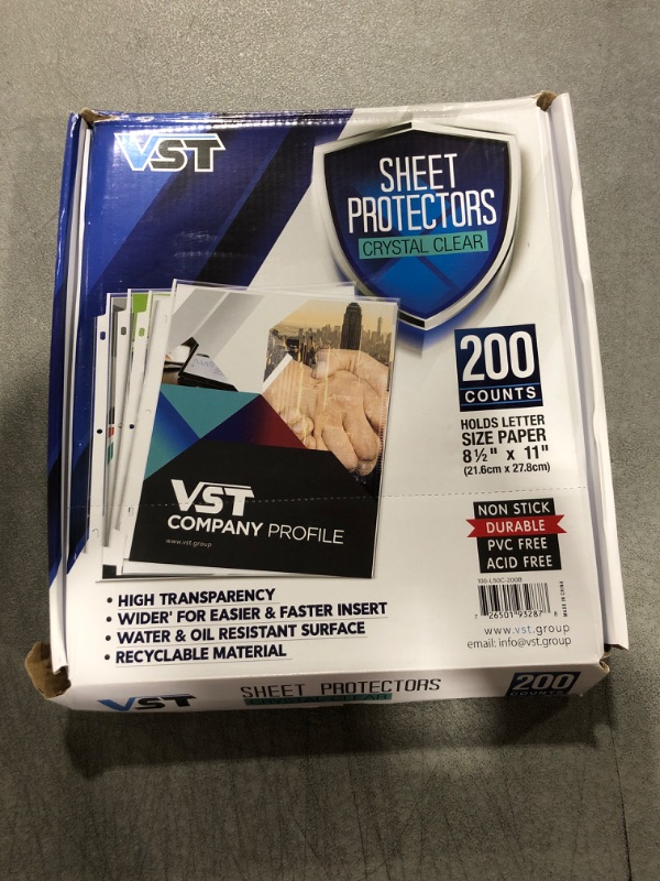 Photo 1 of VST Sheet Protectors 8.5 x 11 Inch for 3 Ring Binder, Crystal Clear Page Protectors, Medium Weight Plastic Sleeves, Top Loading Paper Protector Acid Free, Letter Size, Dry Erase Pocket, 200 Sheets