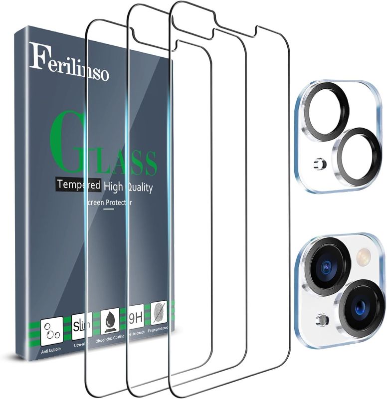 Photo 1 of Ferilinso Designed for iPhone 13 Mini Screen Protector, 3 Pack HD Tempered Glass with 2 Pack Camera Lens Protector, Case Friendly, 9H Hardness, Bubble Free, 5G 5.4 Inch, Easy Installation
