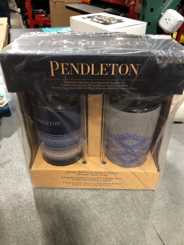 Photo 2 of Pendleton Patterned 20oz Stainless Steel Hot/Cold Tumbler Set (Blue & Gray)
