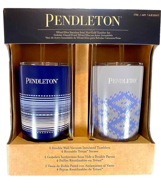 Photo 1 of Pendleton Patterned 20oz Stainless Steel Hot/Cold Tumbler Set (Blue & Gray)
