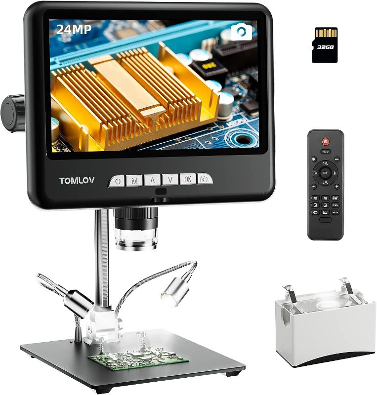 Photo 1 of TOMLOV DM402 Pro 2K Digital Microscope 1200x, 10.1" 24MP HDMI Coin Microscope with IPS Screen, Bottom Transmitted Light, LCD Soldering Microscope, 10" Stand for Full Coin View, PC/TV Compatible, 32GB
