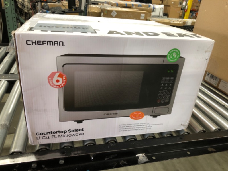 Photo 2 of Chefman Countertop Microwave Oven 1.1 Cu. Ft. Digital Stainless Steel Microwave 1000 Watts with 6 Auto Menus, 10 Power Levels, Eco Mode, Memory, Mute Function, Child Safety Lock, Easy Clean