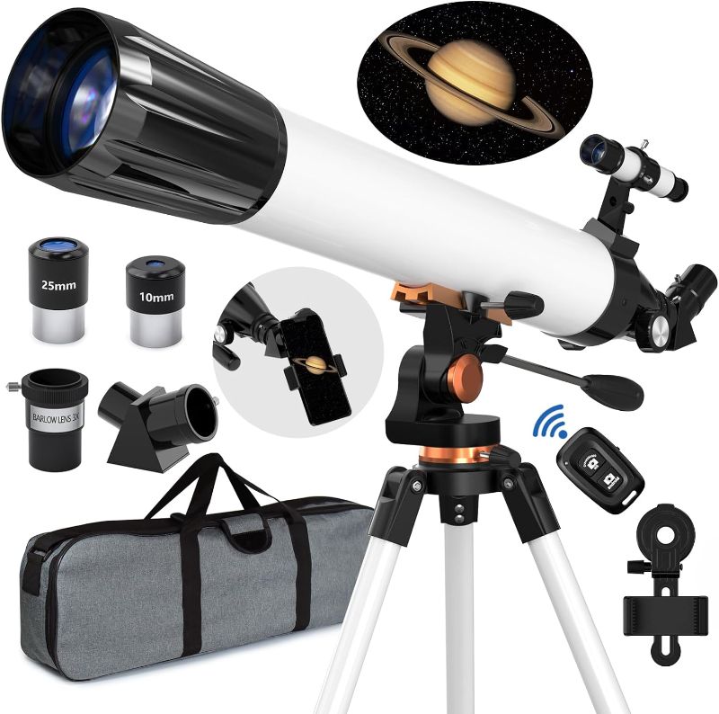 Photo 1 of Telescope 90mm Aperture 800mm Telescope for Adults with High Powered, Refractor Telescopes for Kids & Beginners, Multi-Coated High Transmission AZ Mount Portable Telescope Includes Carry Bag