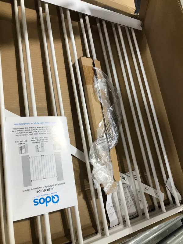 Photo 2 of Qdos Safety Extending SafeGate Baby Gate Meets Tougher European Standards Angle Mount Capable Templates for Easy Installation Safe for Top of Stairs Fits openings 26" 41" Hardware Mount, White