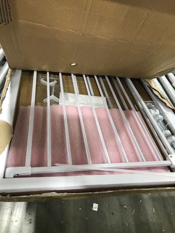 Photo 1 of COMOMY 36" Extra Tall Baby Gate for Stairs Doorways, Fits Openings 29.5" to 48.8" Wide, Auto Close Extra Wide Dog Gate for House, Pressure Mounted Easy Walk Through Pet Gate with Door, White
