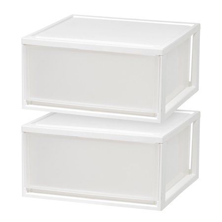 Photo 1 of 2 Pack 47qt Extra Large Stackable Plastic Storage Drawers, White - White