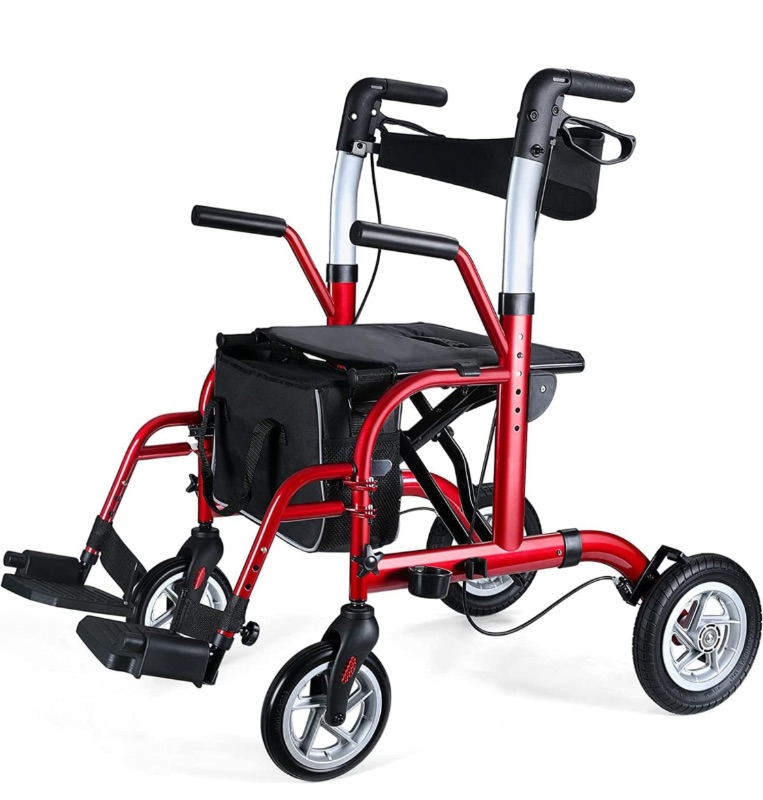 Photo 1 of Healconnex 2 in 1 Rollator Walker for Seniors-Medical Walker with Seat,Folding Transport Wheelchair Rollator with 10" Big Pneumatic Rear Wheels,Reversible Soft Backrest and Detachable Footrests