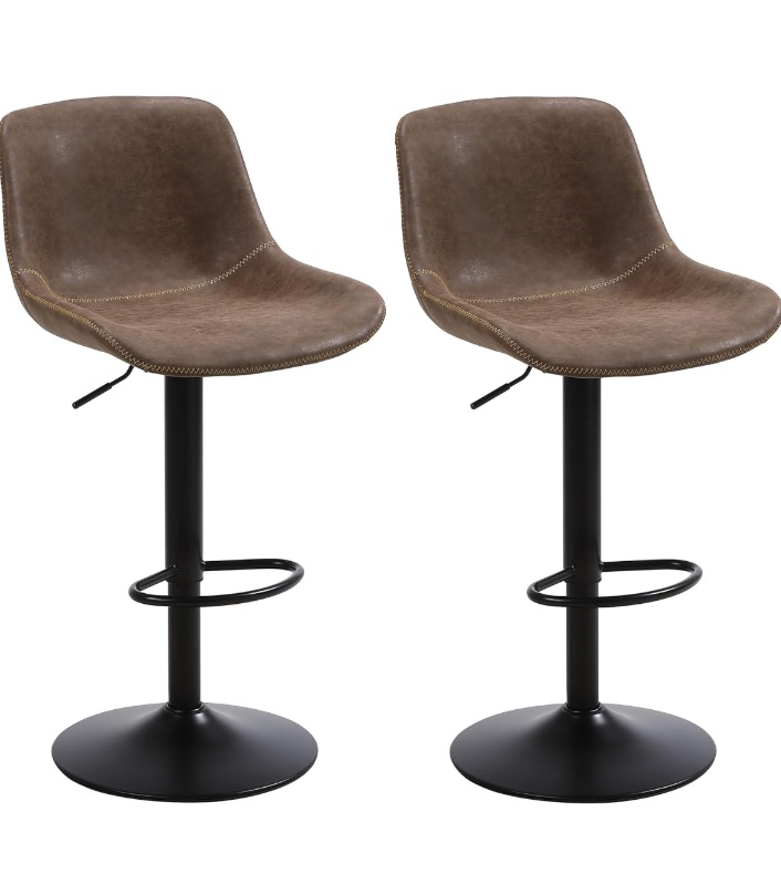 Photo 1 of Ermnois Bar Stools Set of 2, Swivel Counter Height Barstools with Back, Adjustable Modern Bar Chairs, Tall Armless PU Leather Kitchen Island Stool, Brown