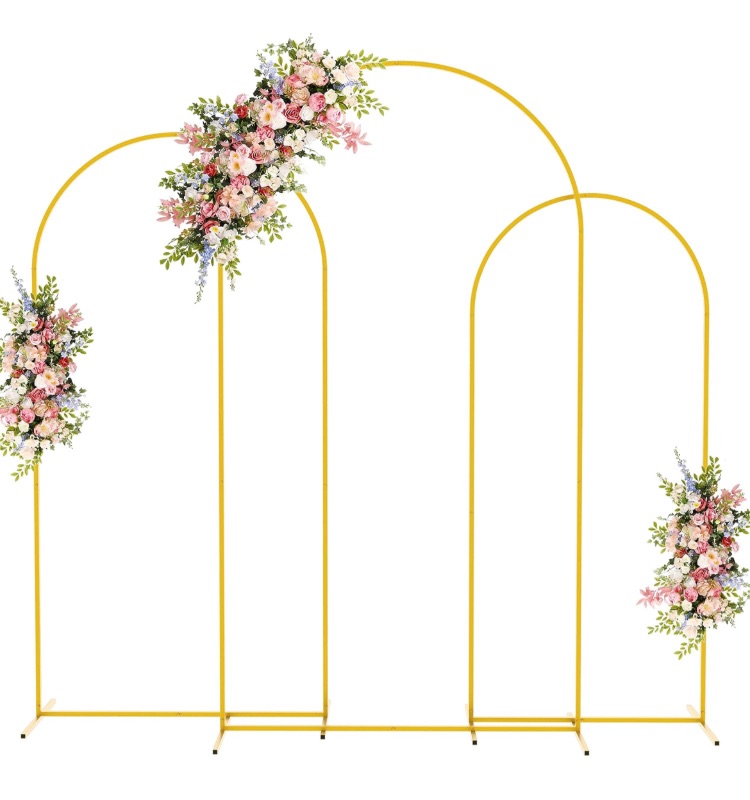 Photo 1 of Fomcet Metal Arch Backdrop Stand Set of 3 Gold Wedding Arch Stand 7.2FT & 6.6FT & 6FT Arched Backdrop Frame for Birthday Party Baby Shower Graduation Ceremony Decoration