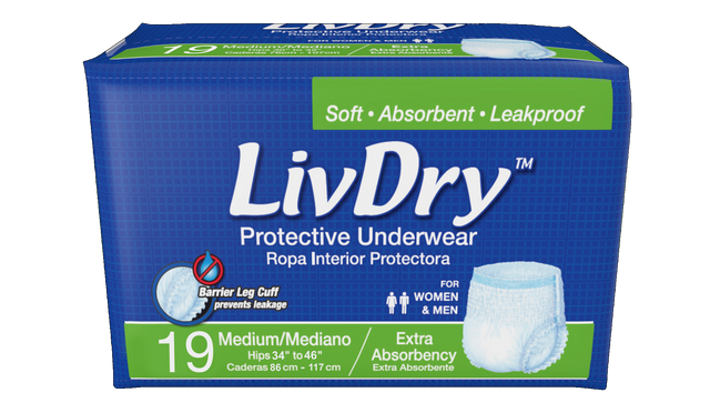 Photo 1 of LivDry Adult Incontinence Underwear, Extra Absorbency Adult Diapers, Leak Protection, Medium, 19-Pack
