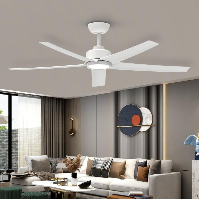 Photo 1 of ocioc Ceiling Fans with Lights, 52 inch White Ceiling Fan with Light and Remote Control, 3CCT, Quiet DC Motor, 5 Blades Modern Ceiling Fan for Living Room Indoor/Covered Outdoor 