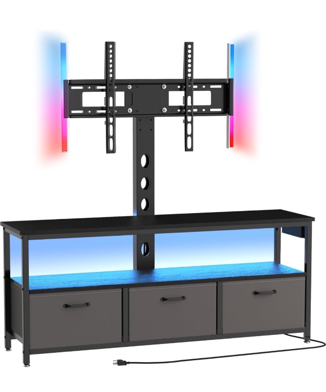 Photo 1 of TV Stand with Mount and Power Outlet, Swivel TV Stands Mount with LED Lights for 32/45/55/60/65 inch TVs, Entertainment Center with Storage, Media Console Cabinet for Living Room, Bedroom, Black