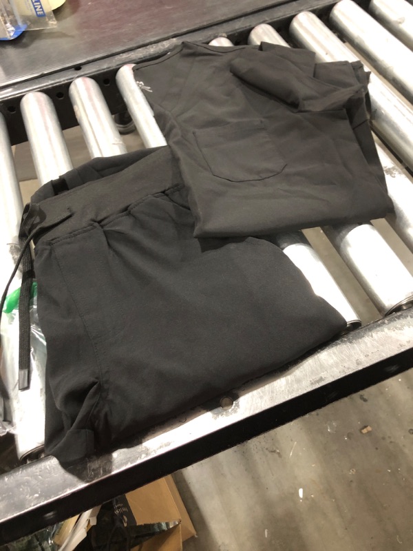Photo 2 of COZYFIT Scrubs for Women Set - Stretch V-Neck Scrub Top & Jogger Pant with 8 Pockets Black Medium