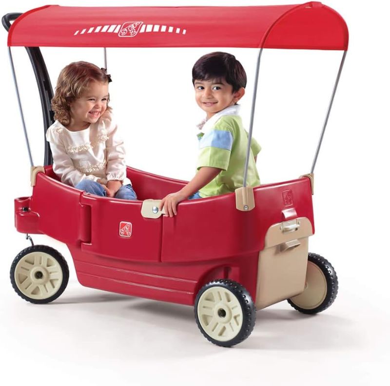 Photo 1 of Step2 All Around Canopy Wagon for Kids, Spacious Outdoor Wagon with Seats, Safety Belts, and Adjustable Canopy, Ages 1.5-5 Years Old, Red