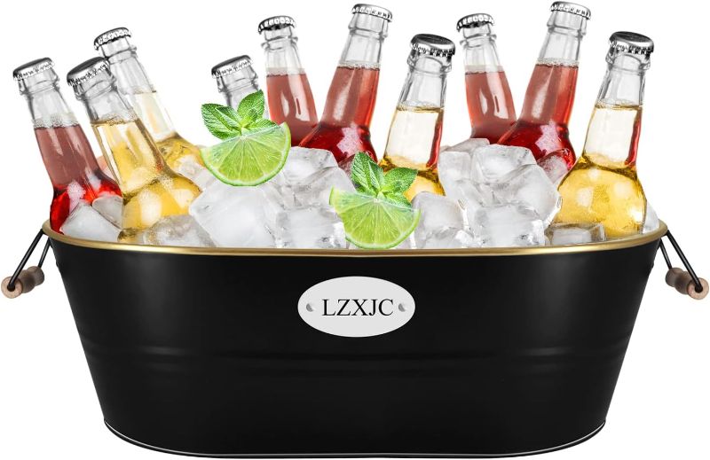 Photo 1 of 5 Gallons Black Large Ice Bucket,Ice Bucket for Cocktail Bar,Ice Buckets for Parties,Galvanized Tub,Large Beverage Tub for Home Kitchen Outdoor