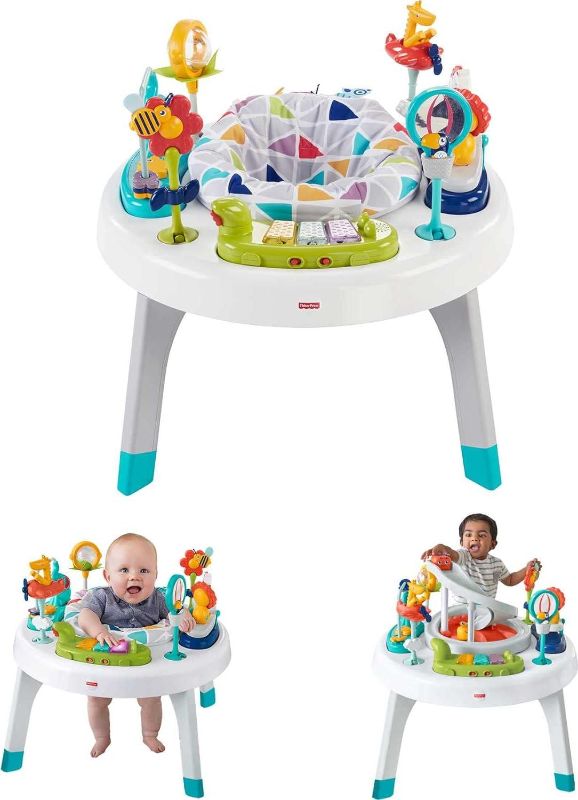 Photo 1 of Fisher-Price 2-in-1 Baby Activity Center and Toddler Activity Table Racing Ramp with Lights and Music, Spin ‘n Play Safari