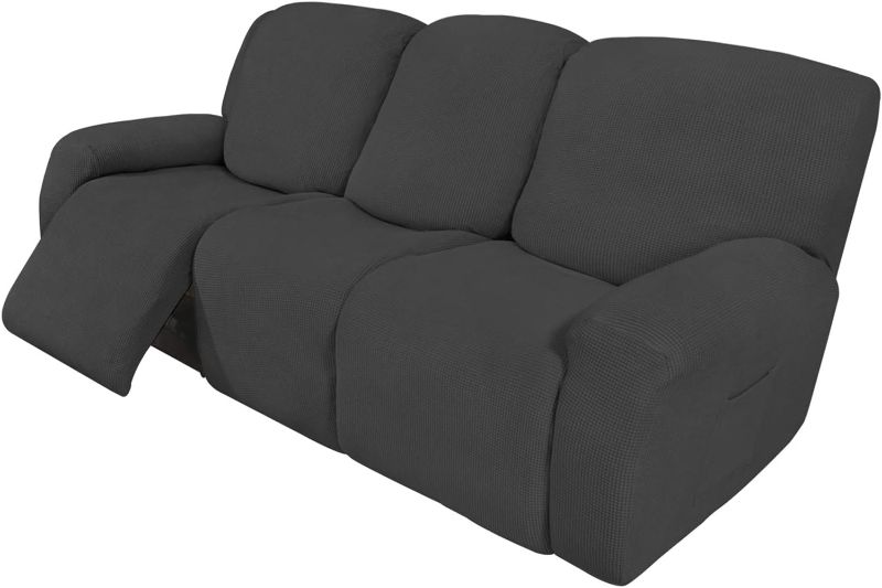 Photo 1 of Easy-Going 8 Pieces Recliner Sofa Stretch Sofa Slipcover Sofa Cover Furniture Protector Couch Soft with Elastic Bottom Kids, Spandex Jacquard Fabric Small Checks Dark Gray 