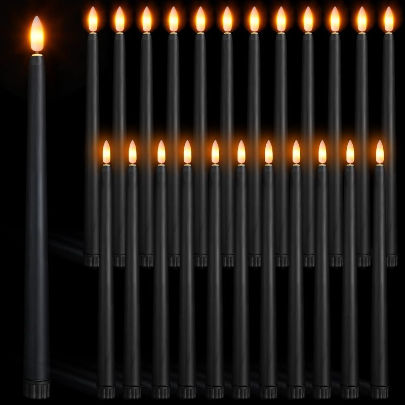 Photo 1 of Macarrie 24 Packs Flameless Taper Candles Battery Operated 11 Inch Long Candle Light LED Flameless Candlesticks Fake Candles Flickering Tapered Candles for Valentine's Day, Wedding(Black)