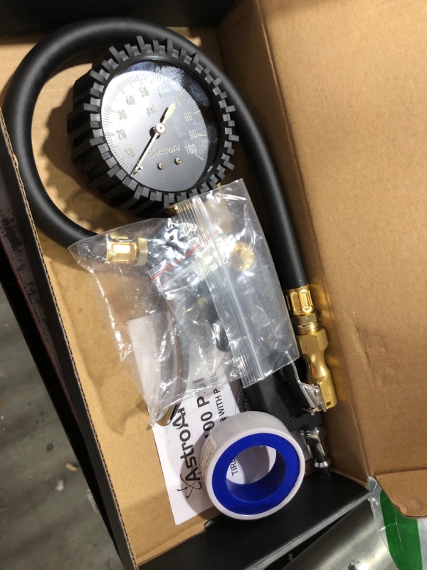 Photo 2 of AstroAI Tire Pressure Gauge with Inflator, 100 PSI-ANSI B40.1 Accurate, Large 2.5" Easy Read Glow Dial, Heavy Duty Air Chuck and Compressor Accessories with Rubber Hose and Quick Connect Coupler 