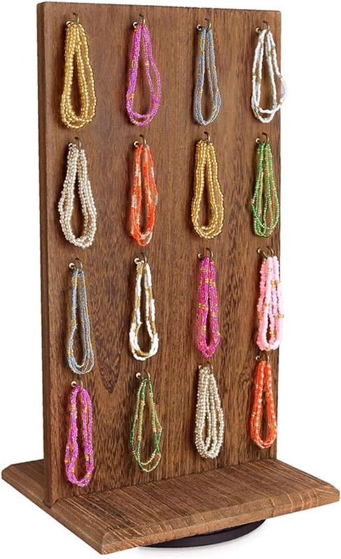 Photo 3 of Wooden Rotating Two-Sided Jewelry Display Stand, Rotating Organizer with 32 Hooks for Store, Merchants at shows, Earring Display with Hooks, KeyChain Display, 9"W x 7.5"D x 16.5"H 15555-NF 