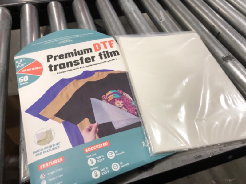 Photo 2 of KASYU DTF Transfer Film, 50 Sheets 8.5"*11" DTF Paper with Smart Printing Pad for All Sublimation&DTF Printers,DTF Film for Sublimation Hack,Upgraded Premium Direct to Film for All Fabrics 