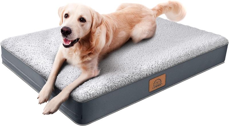 Photo 1 of Sunheir Orthopedic Dog Bed for Large Dogs - Big Waterproof Dog Bed with Removable Washable Cover & Anti-Slip Bottom, Extra Large Dog Crate Bed, Deluxe Plush Pet Bed Mat (Grey)