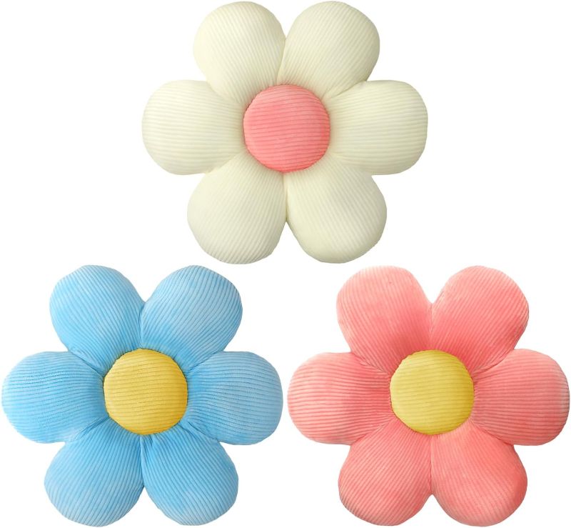 Photo 1 of Sratte 3 Pcs Flower Pillows Flower Shaped Throw Pillow Cute Daisy Flower Pillow Flower Seating Cushions for Adults Kids Home Bedroom Sofa Chair Couch Decor(Multicolored, 20") 
