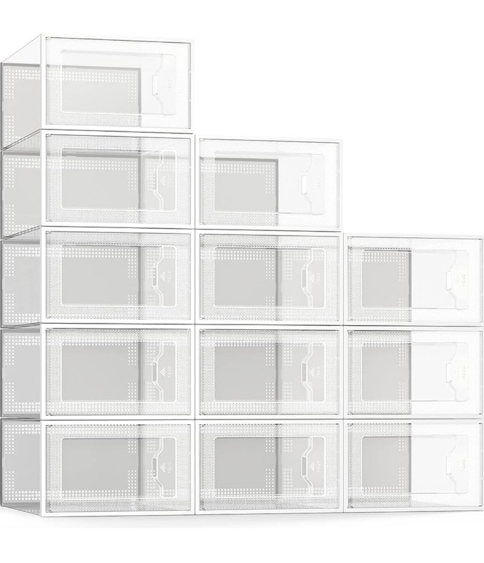 Photo 1 of SEE SPRING Large 12 Pack Shoe Storage Box, Clear Plastic Stackable Shoe Organizer for Closet, Space Saving Foldable Shoe Rack Sneaker Container Bin Holder