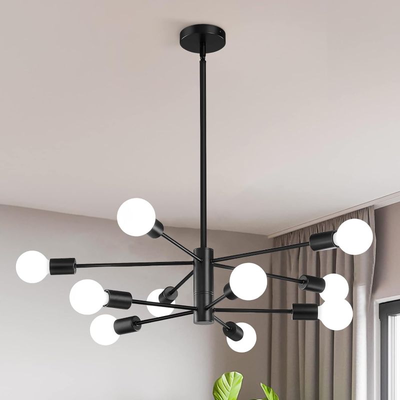 Photo 1 of KAISITE Modern Chandelier Ceiling Light Fixture Sputnik Chandelier 10-Light Black Chandelier for Dining Room Over Table Height Adjustable Lighting Fixture Ceiling Hanging for Farmhouse Kitchen 