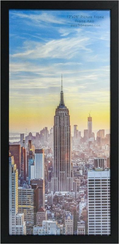 Photo 1 of Frame Amo 12x26 Black Modern Picture or Poster Frame, 1 inch Wide Border, Smooth Wrap Finish, Acrylic Face 