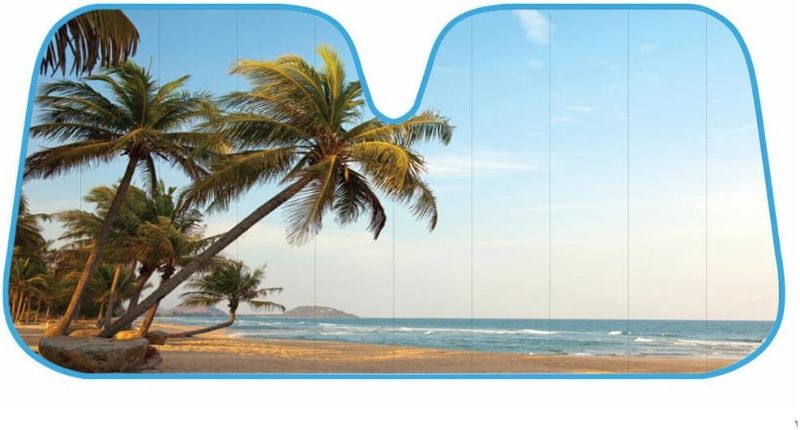 Photo 1 of BDK Palm Tree Tropical Island Front Windshield Sunshade Accordion Folding Style Auto Shade for Car Truck SUV Van Blocks UV Rays Sun Visor Protector Easy Setup Keeps Your Vehicle Cool - 58 x 27 inches 
Stock picture similar