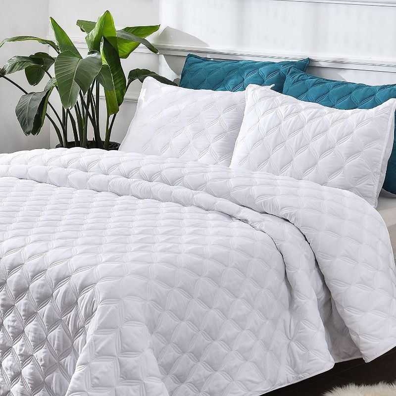Photo 1 of Litanika Oversized King Bedspreads 128x120 Quilt Set - 3 Piece White Lightweight Comforter Coverlets Bedding Cover Bed Decor All Season(Super King Plus - 1 Quilt, 2 Pillowcases) Super King Plus White