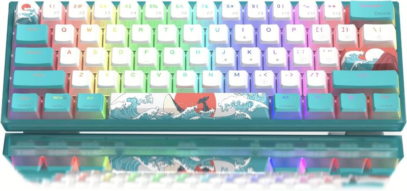 Photo 1 of Womier 60% Percent Keyboard, WK61 Mechanical RGB Wired Gaming Keyboard, Hot-Swappable Keyboard with Blue Sea PBT Keycaps for Windows PC Gamers - Linear Red Switch