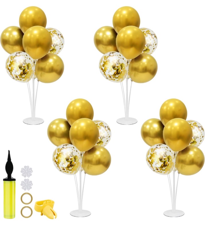 Photo 1 of ZJDHPTY 4Set Gold Balloon Stand, Gold Balloon Centerpieces for Table, Birthday Wedding Anniversary Bridal Shower Engagement Mother's Day Father's Day Happy New Year Graduation Party Decorations(gold)