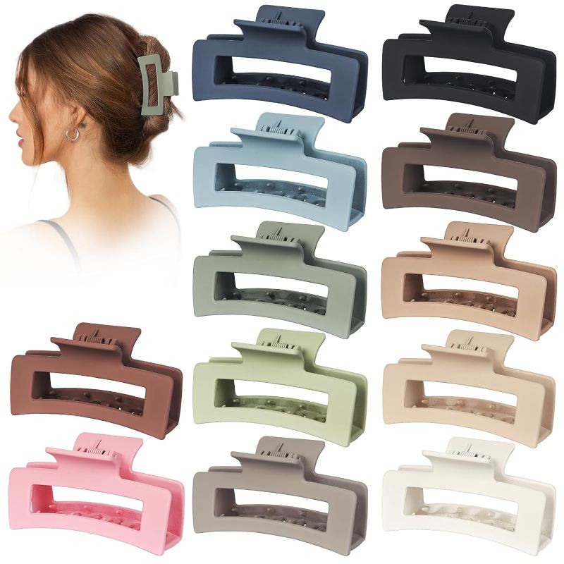 Photo 1 of 12 Pack 3.5" Medium Hair Claw Clips for Women Girls Thick Thin Hair, Strong Hold Matte Square Hair Clips 