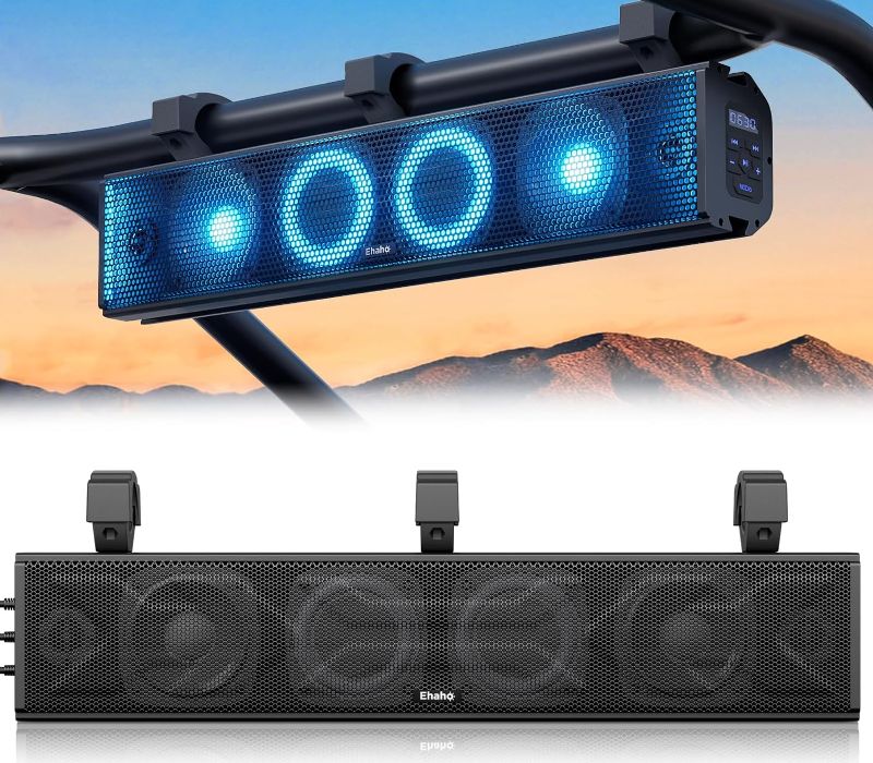 Photo 1 of Ehaho 2.1CH Stereo UTV Sound Bar with Subwoofer, ATV Soundbar with RGB Lights, Waterproof Golf Cart Bluetooth Speakers, Amplified Marine Sound Bar Compatible with SXS Polaris RZR Can-Am
