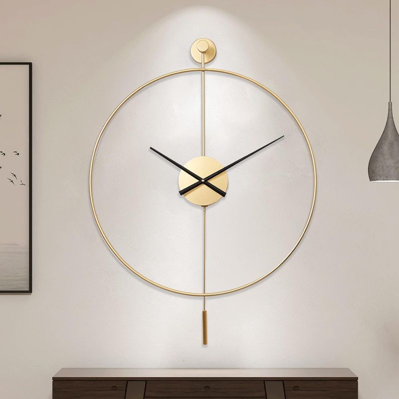 Photo 1 of YISITEONE Classical Large Decorative Wall Clock with Pendulum, Modern Non-Ticking Silent Metal Wall Clocks for Living Room, Bedroom, Study, Office, 20‘’ 