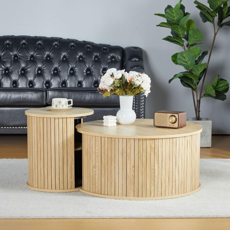 Photo 1 of NVETHM Coffee Table,Nesting Coffee Table Set of 2, Circle Side Table, Round Wooden Coffee Table for Living Room, Office, Balcony (Natural)
