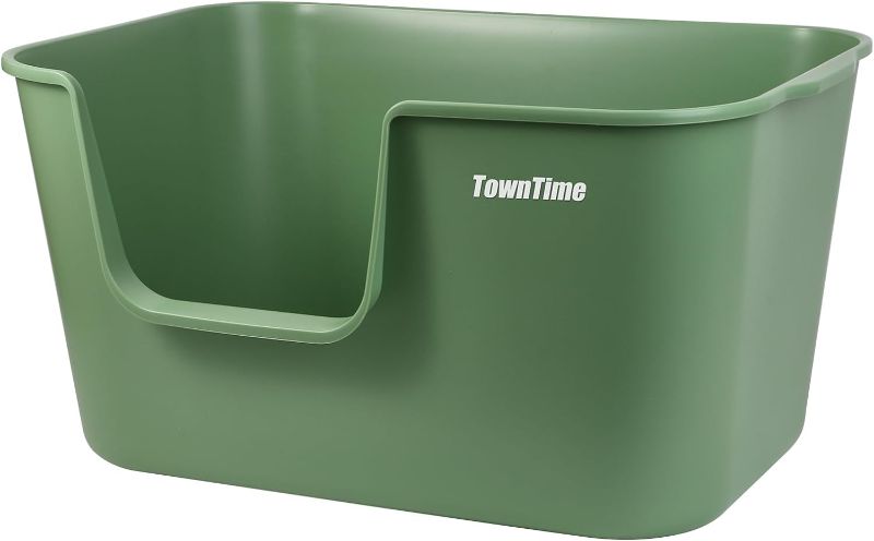 Photo 1 of TownTime Extra Large Litter Box with High Sides 24.60" Lx16.92 Wx12.99 H,Anti-Splashing Kitty Litter Box,Tool-Free Assembly,Multi Cat Litter Box,Jumbo Litter Box (Green)
